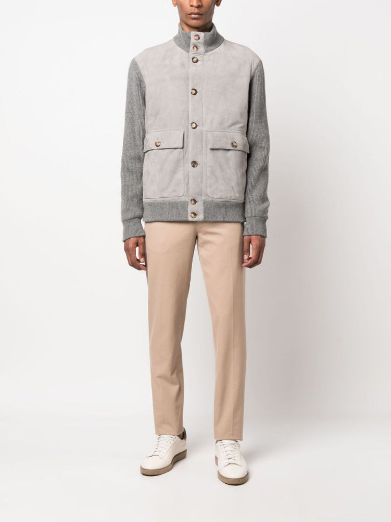 Grey Panelled Suede-cashmere Jacket