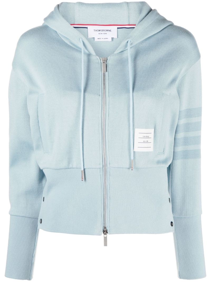 Blue 4-bar Zip-up Cotton Cardigan
