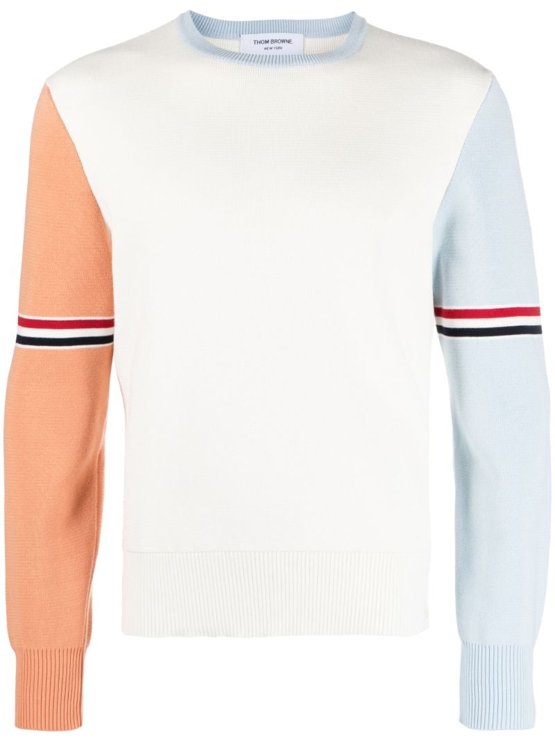 White Rwb-stripe Cotton Sweatshirt
