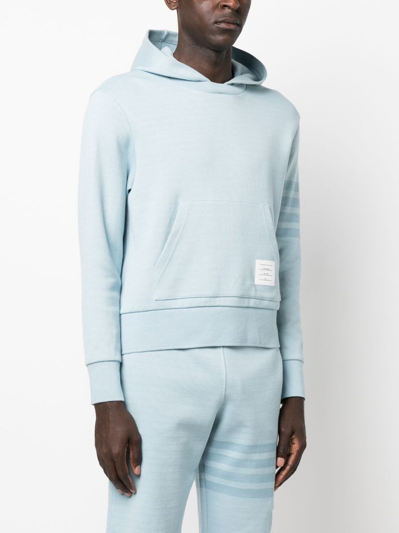 Blue 4-bar Stripe Cotton Hoodie