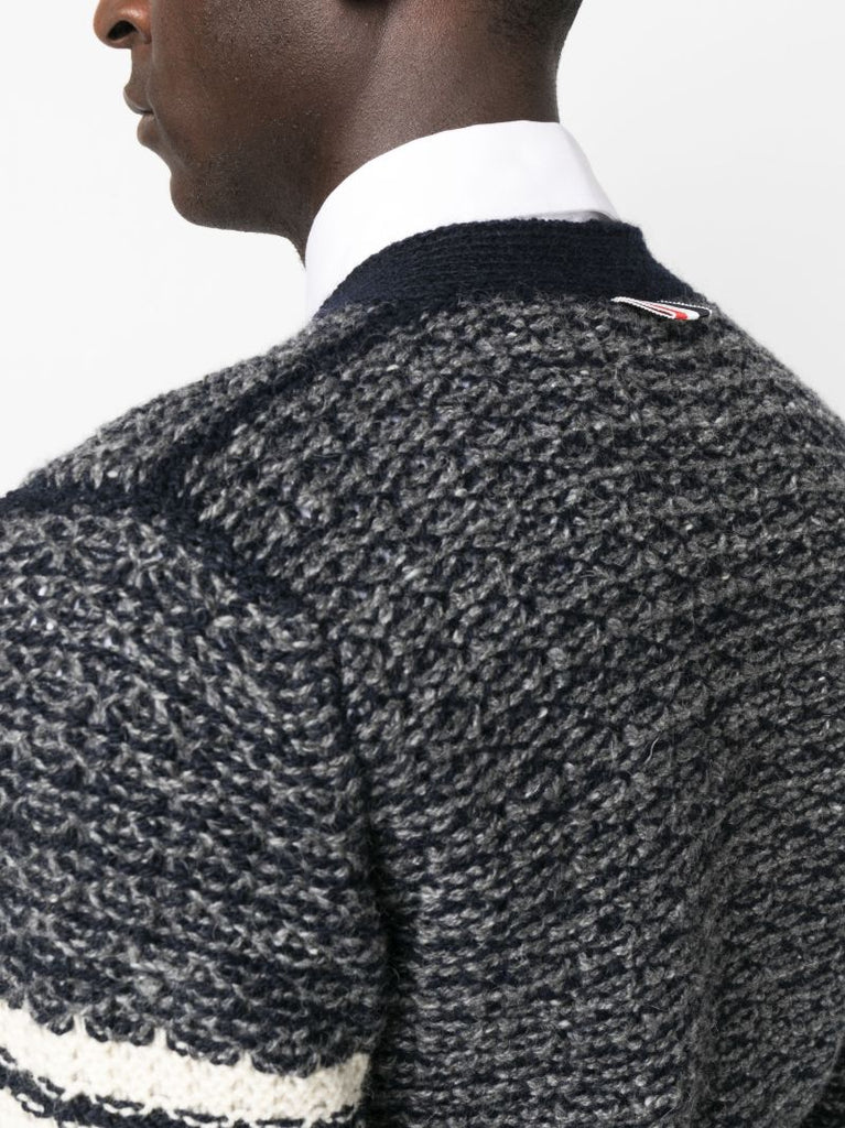 Navy 4-bar MÃ_x0083_Â©lange-effect Cardigan