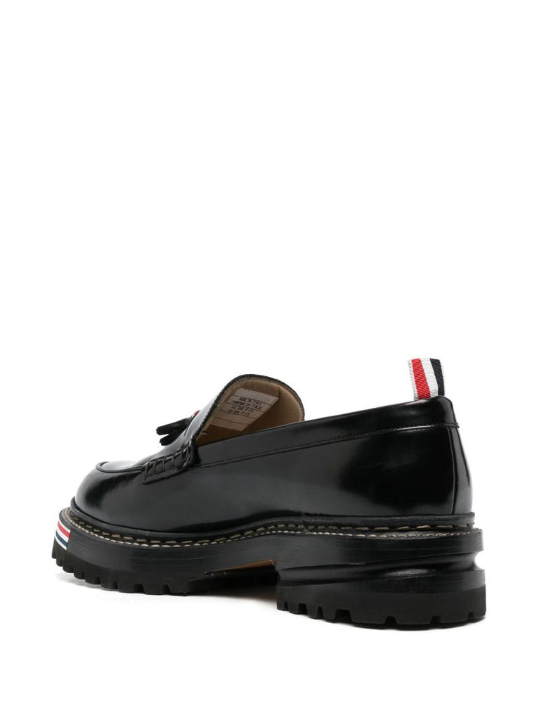 Black Rwb Stripe-trim Leather Loafers