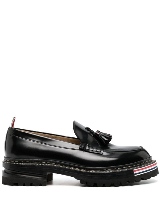 Black Rwb Stripe-trim Leather Loafers