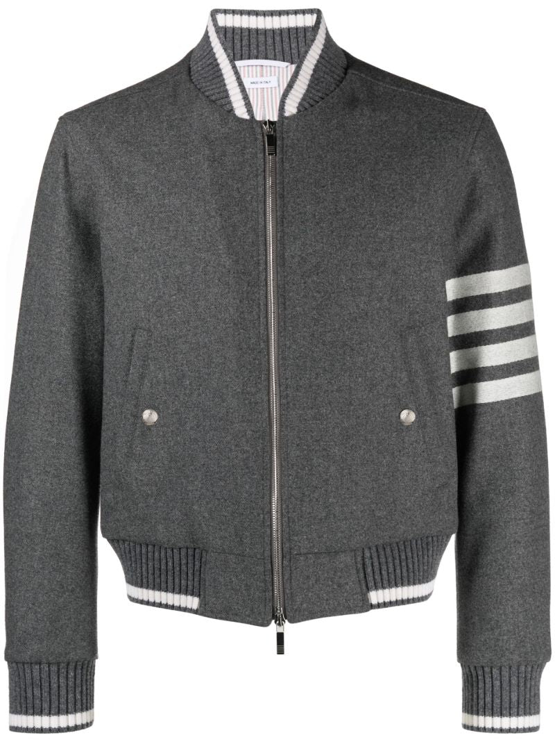 Grey 4-bar Stripe Bomber Jacket