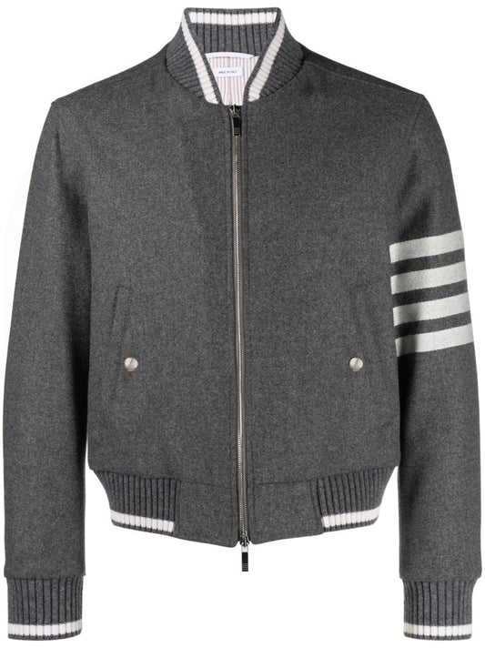 Grey 4-bar Stripe Bomber Jacket