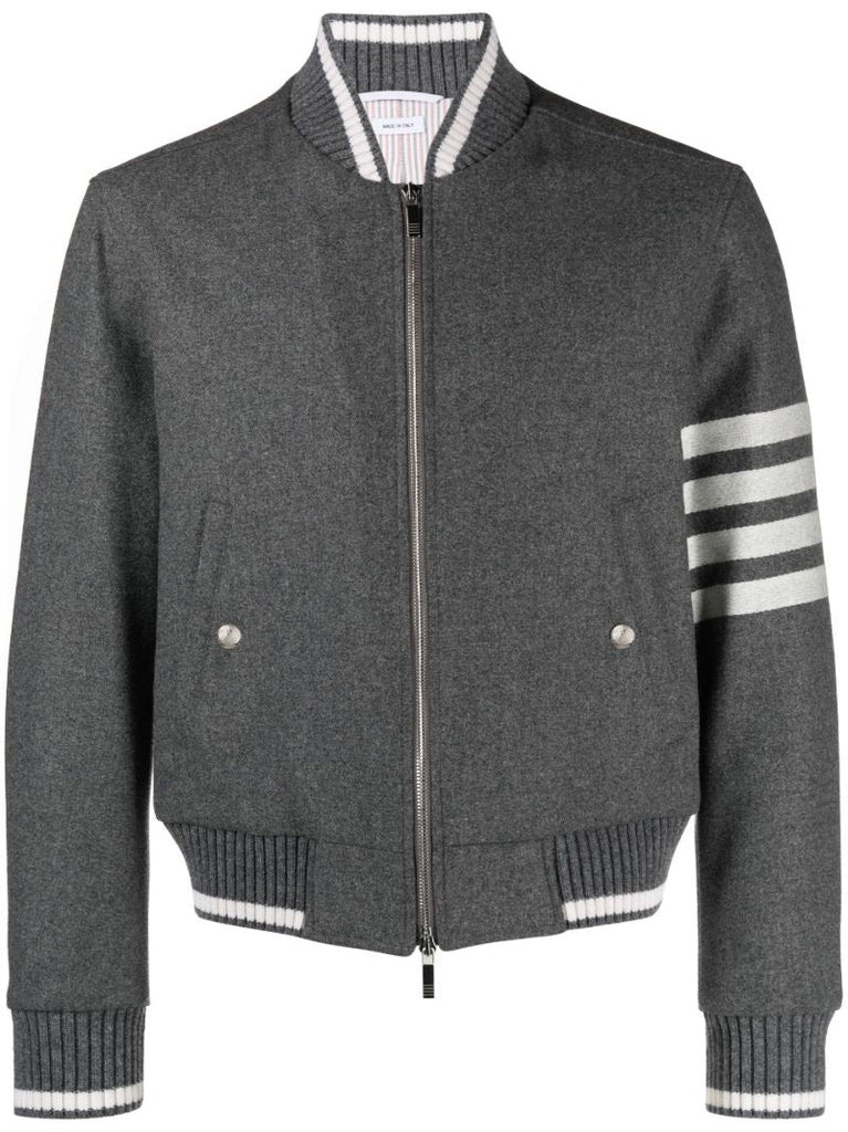 Grey 4-bar Stripe Bomber Jacket