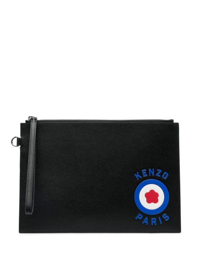 Black Kenzo Target Large Leather Pouch