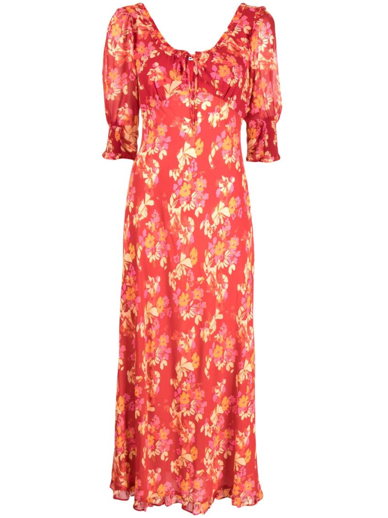 Red Sathya Floral Print Midi Dress