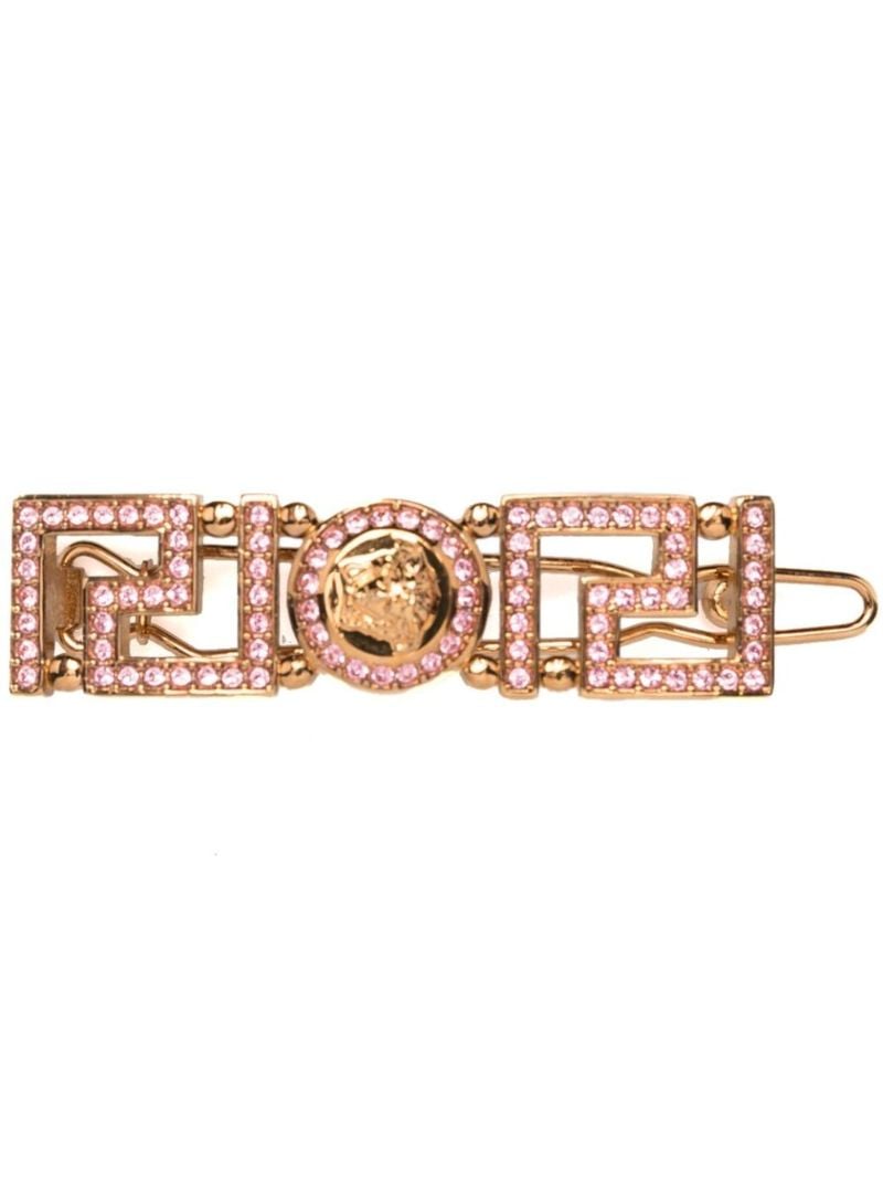 Gold-tone Greca Medusa Rhinestone Hair Clip