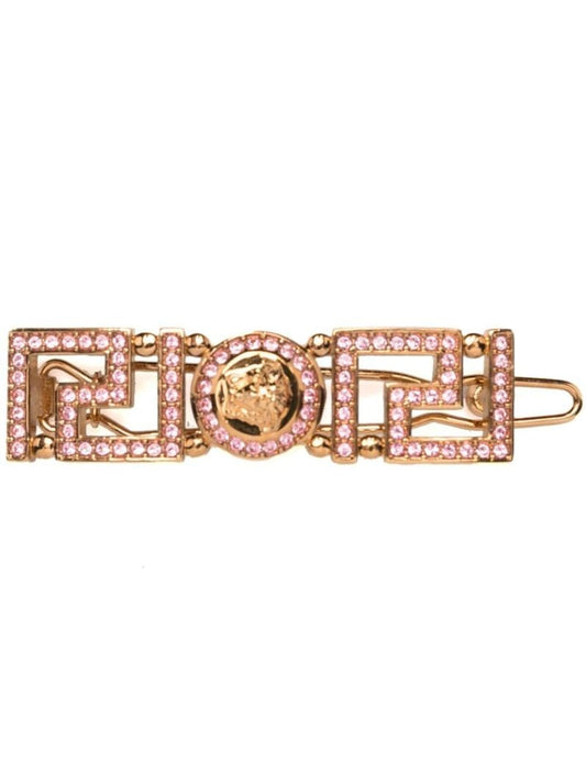 Gold-tone Greca Medusa Rhinestone Hair Clip