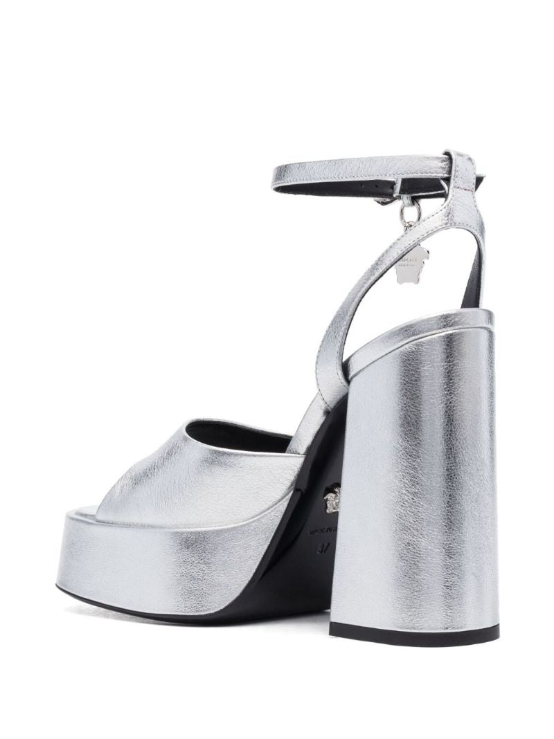 Silver-tone Medusa 130 Platform Leather Sandals
