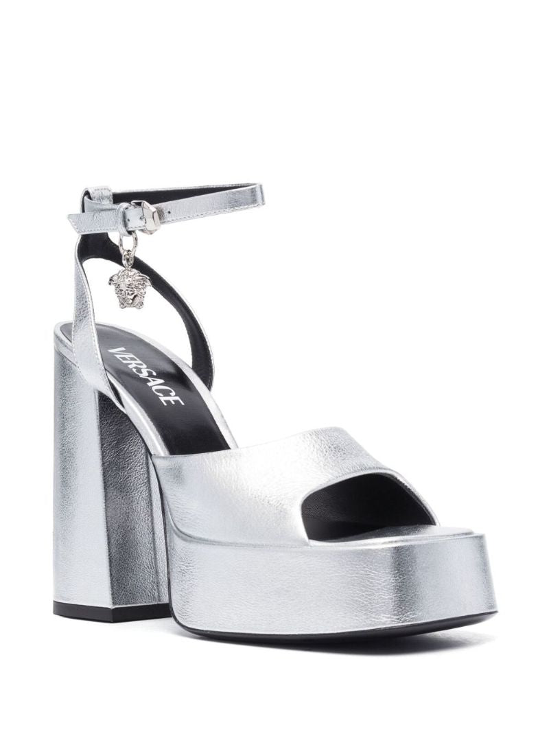 Silver-tone Medusa 130 Platform Leather Sandals