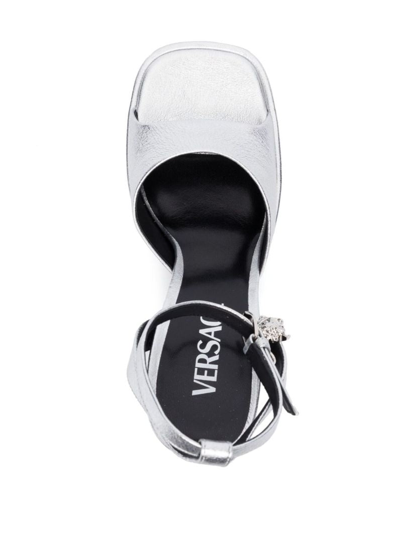 Silver-tone Medusa 130 Platform Leather Sandals