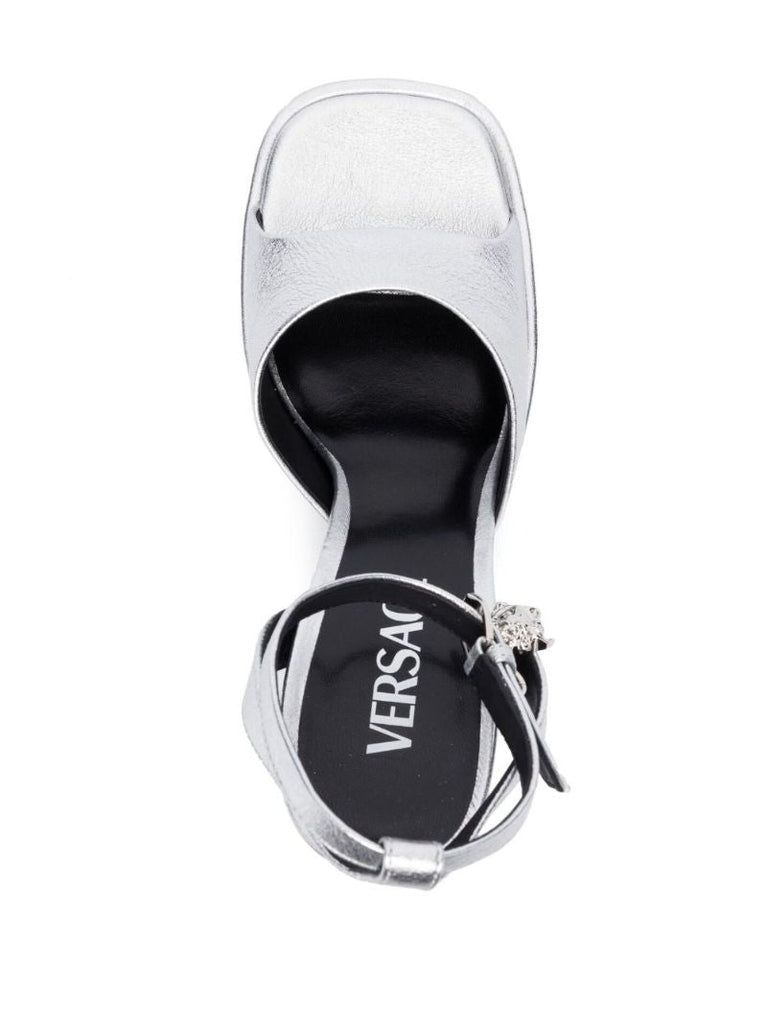 Silver-tone Medusa 130 Platform Leather Sandals