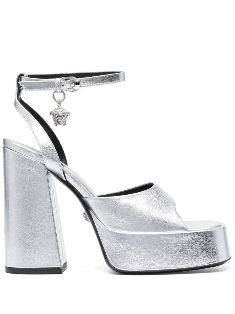 Silver-tone Medusa 130 Platform Leather Sandals