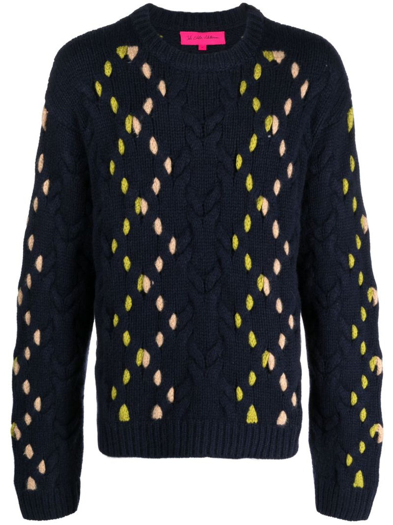 Blue Tes Cable Pop Cashmere Sweater