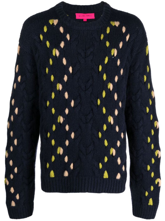 Blue Tes Cable Pop Cashmere Sweater