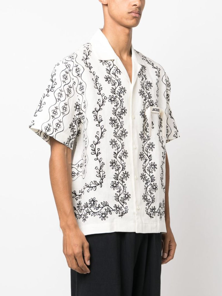 White La Chemise Floral-print Linen Shirt