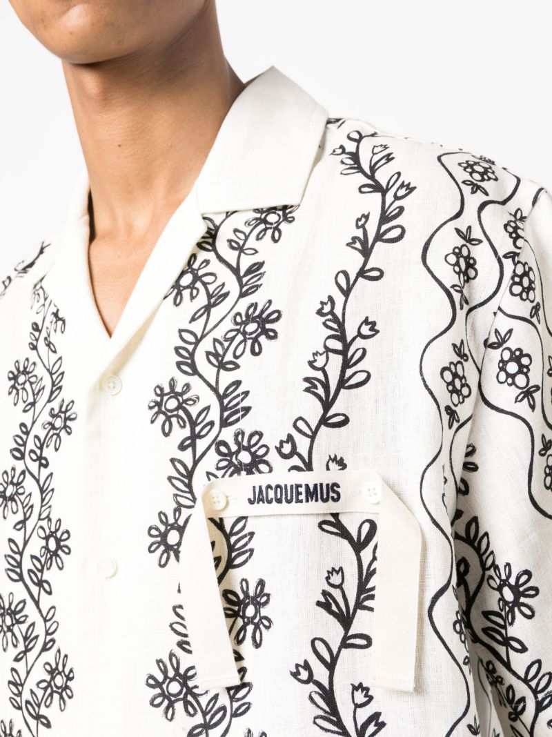 White La Chemise Floral-print Linen Shirt