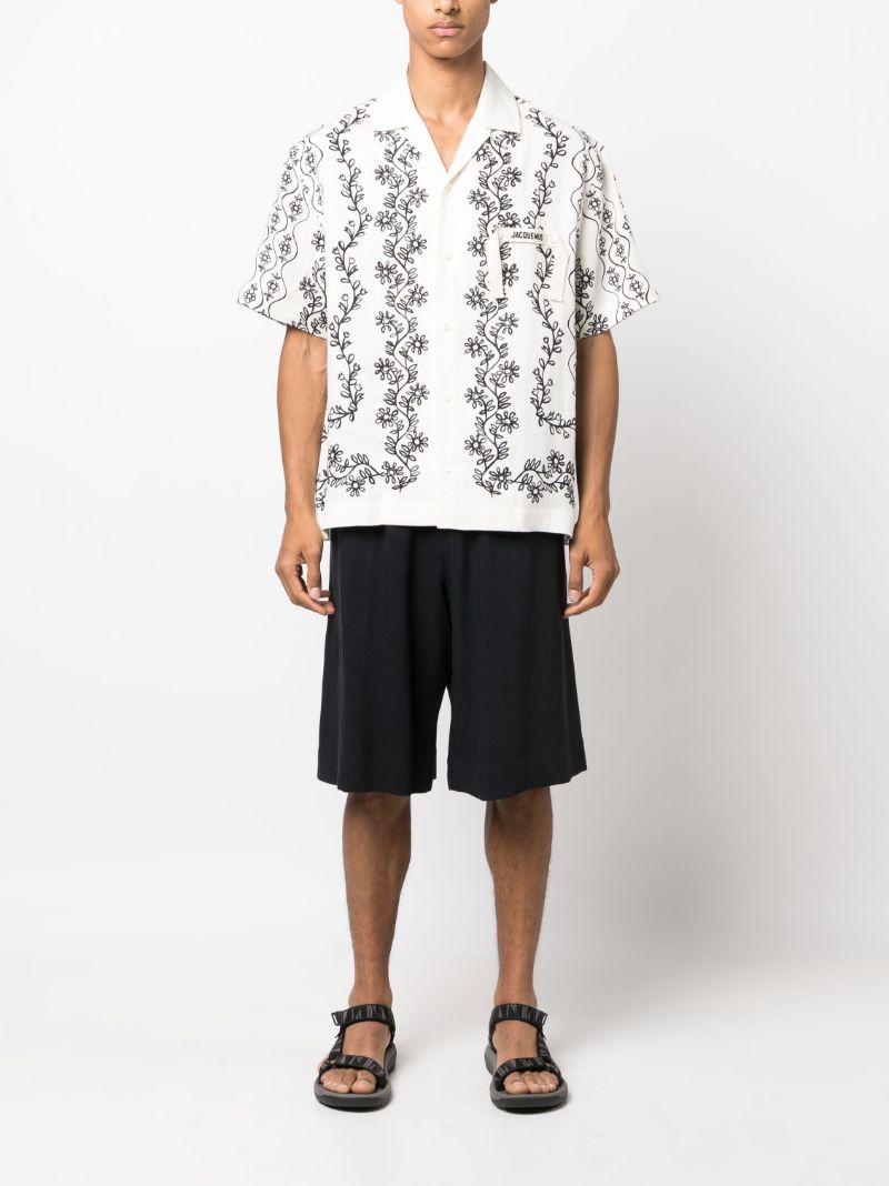 White La Chemise Floral-print Linen Shirt