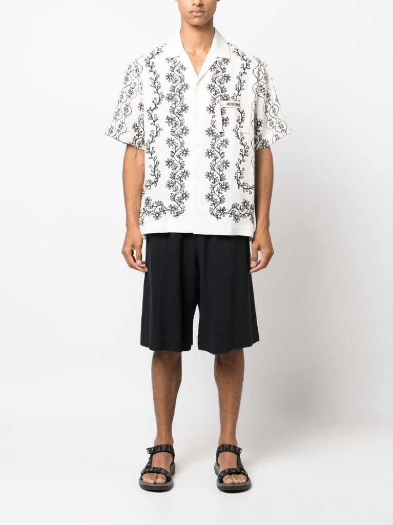 White La Chemise Floral-print Linen Shirt