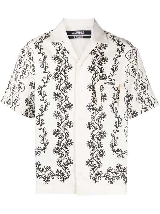 White La Chemise Floral-print Linen Shirt