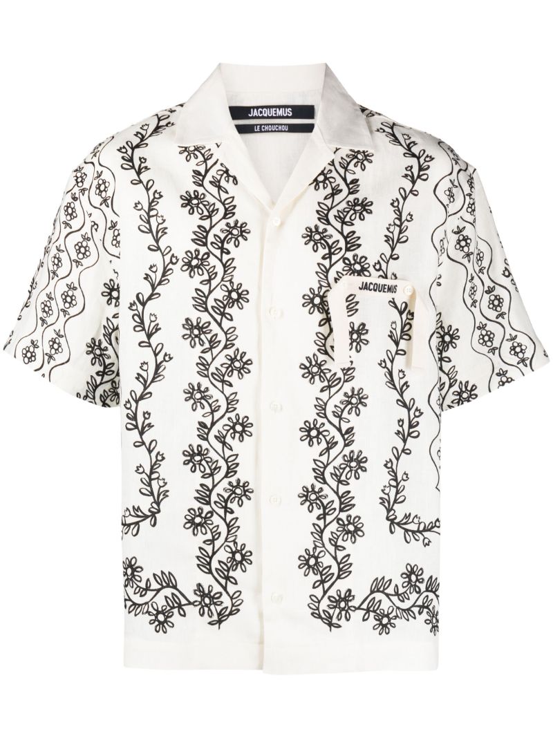 White La Chemise Floral-print Linen Shirt