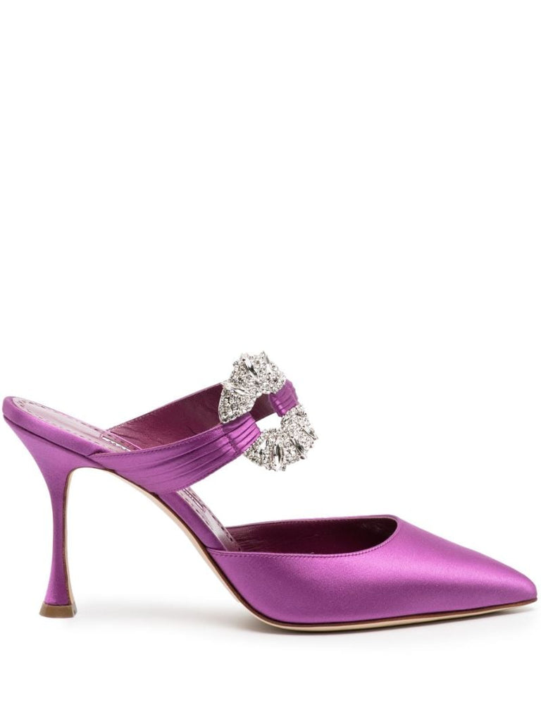 Purple 90mm Satin Mules