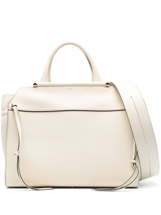 White Steph Medium Leather Tote Bag