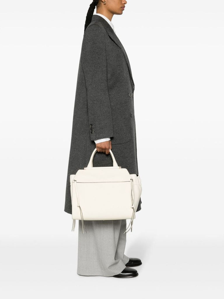 White Steph Medium Leather Tote Bag