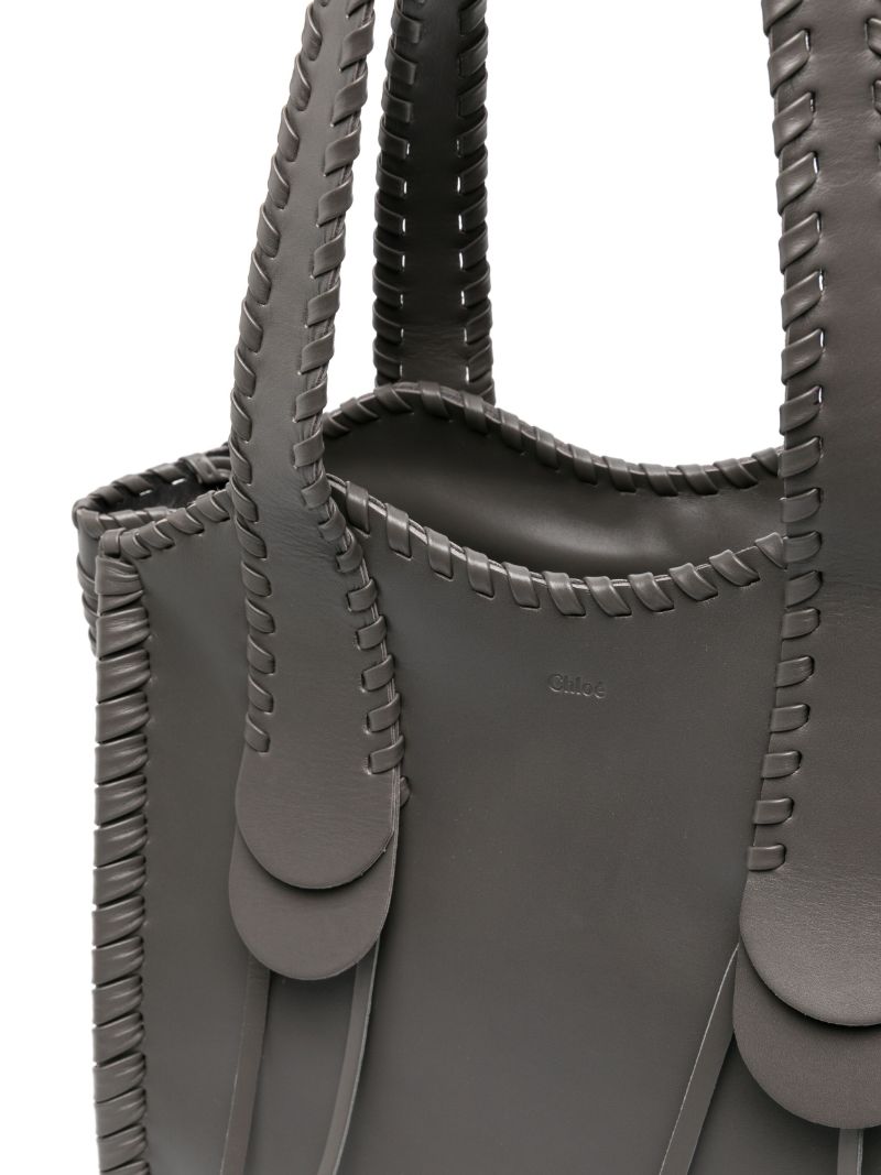 Grey Mony Medium Leather Tote Bag
