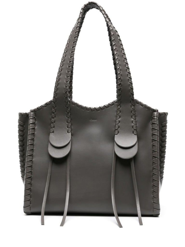 Grey Mony Medium Leather Tote Bag