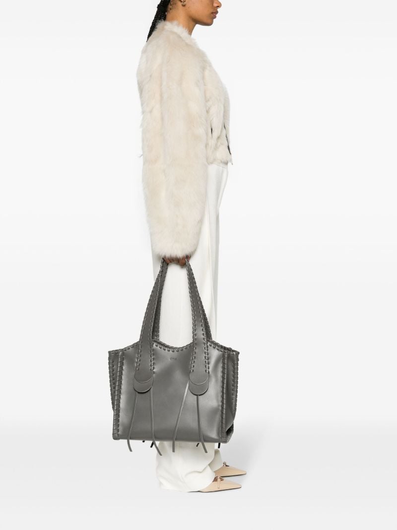 Grey Mony Medium Leather Tote Bag