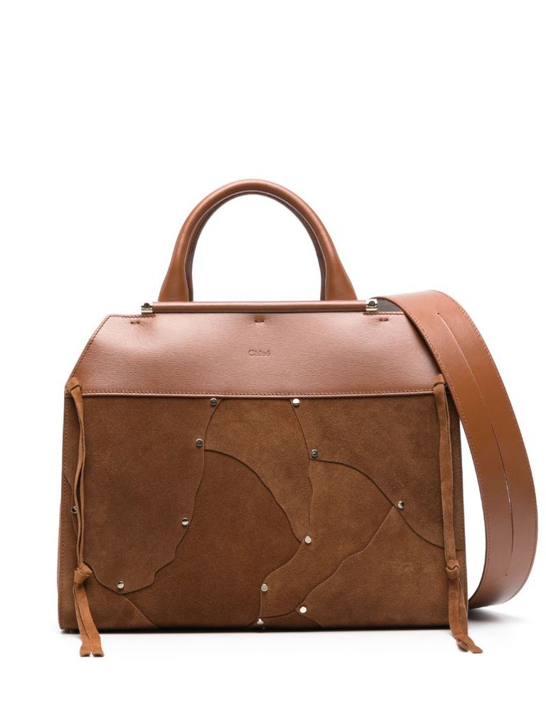 Brown Steph Patchwork Suede Tote Bag