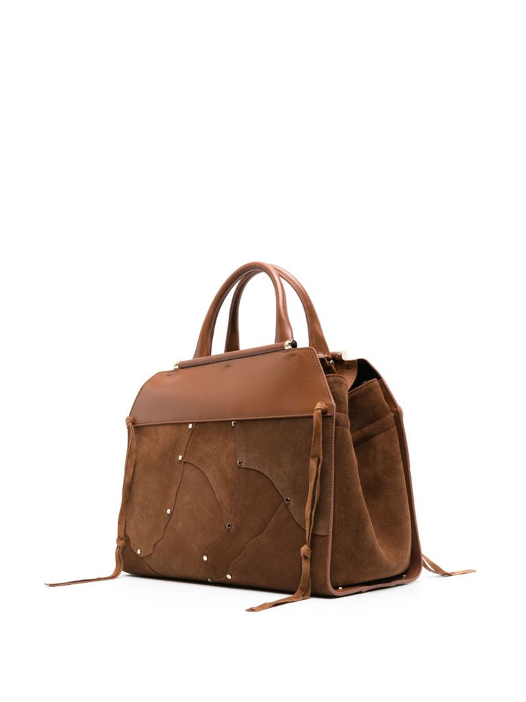 Brown Steph Patchwork Suede Tote Bag