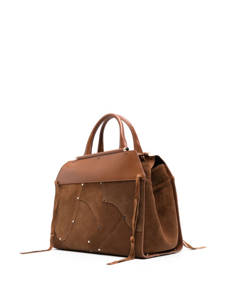 Brown Steph Patchwork Suede Tote Bag