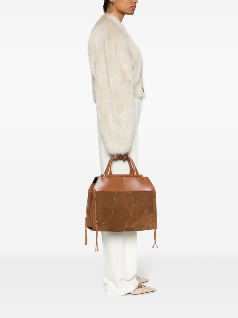 Brown Steph Patchwork Suede Tote Bag