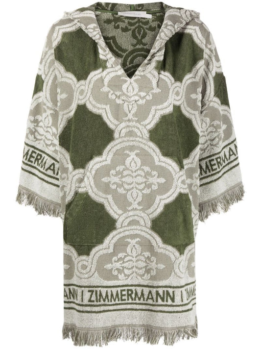 Green Chintz Hooded Jacquard Dress
