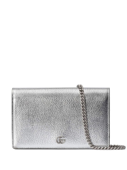 Silver-tone Gg Marmont Mini Leather Chain Wallet