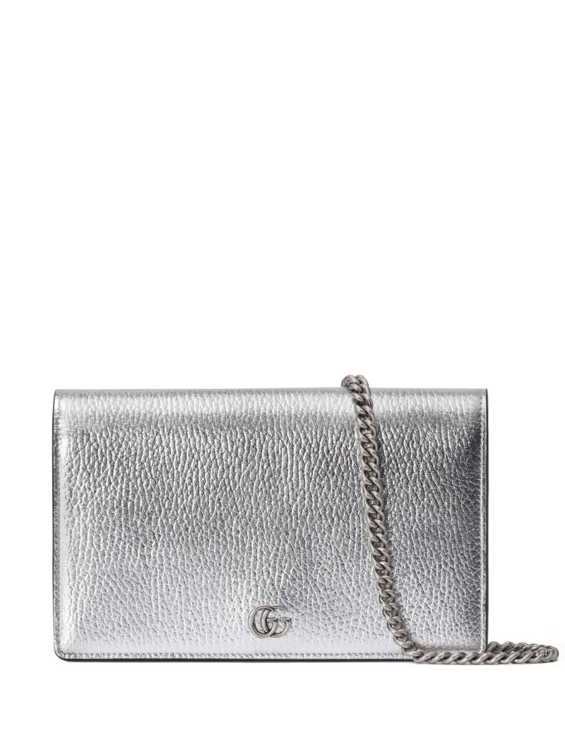Silver-tone Gg Marmont Mini Leather Chain Wallet
