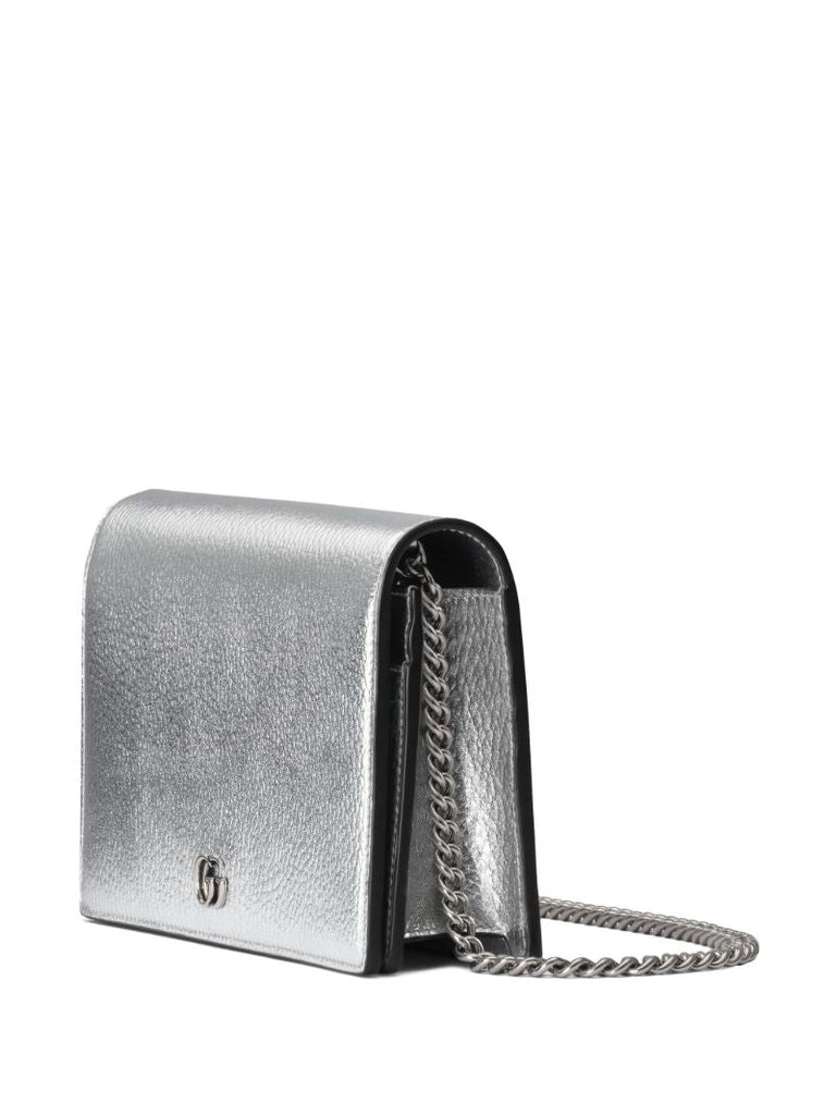 Silver-tone Gg Marmont Mini Leather Chain Wallet