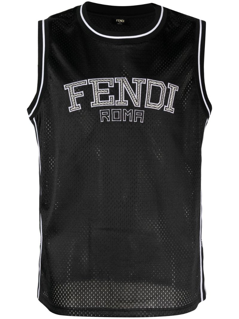 Black Logo Mesh Tank Top