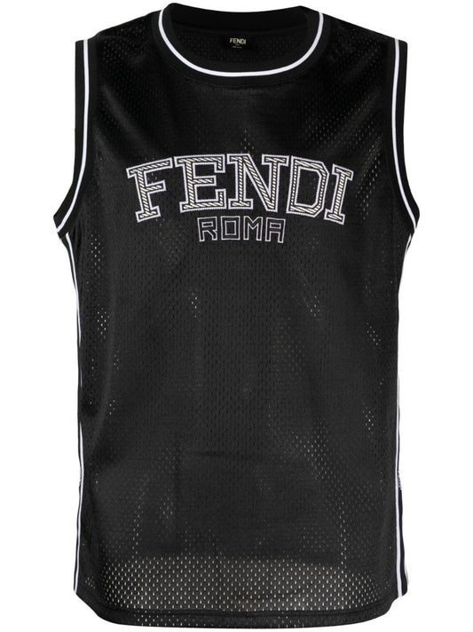 Black Logo Mesh Tank Top