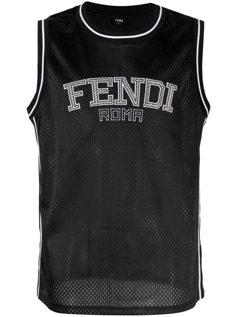 Black Logo Mesh Tank Top