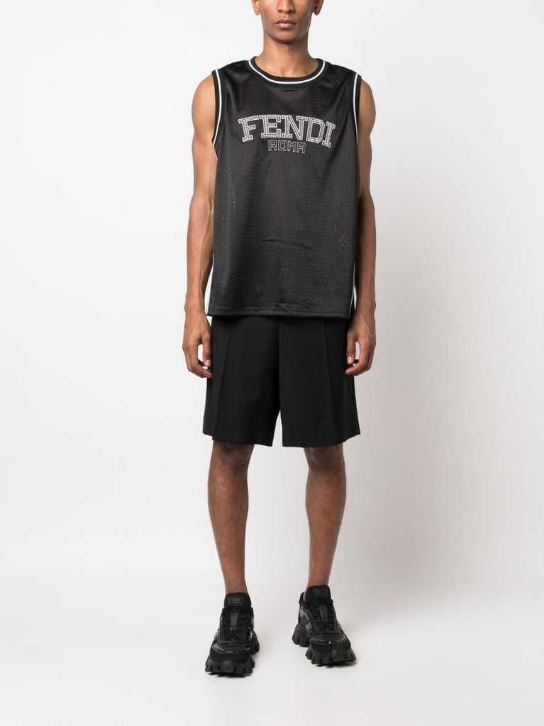 Black Logo Mesh Tank Top