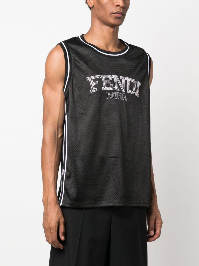 Black Logo Mesh Tank Top