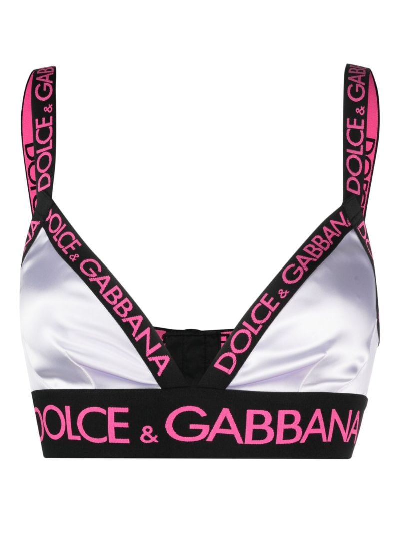 White Logo Jacquard Satin Triangle Bra