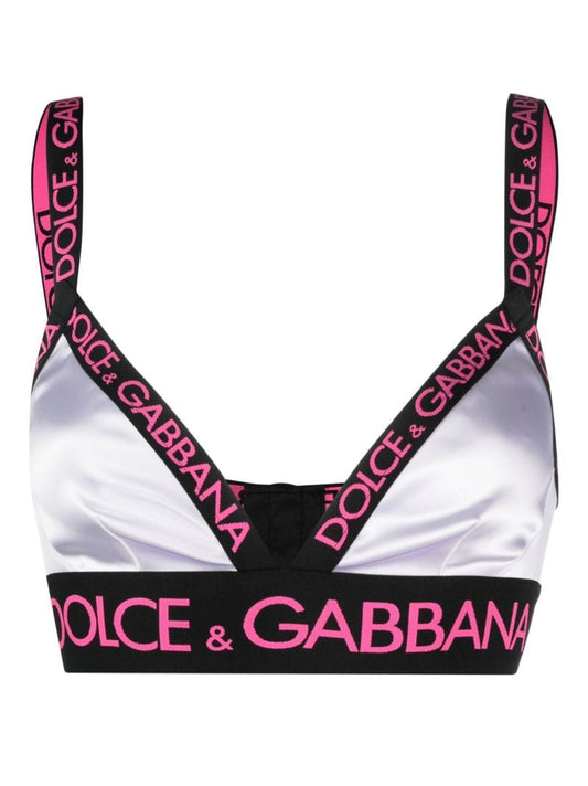 White Logo Jacquard Satin Triangle Bra