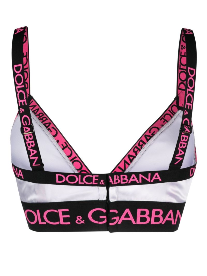 White Logo Jacquard Satin Triangle Bra