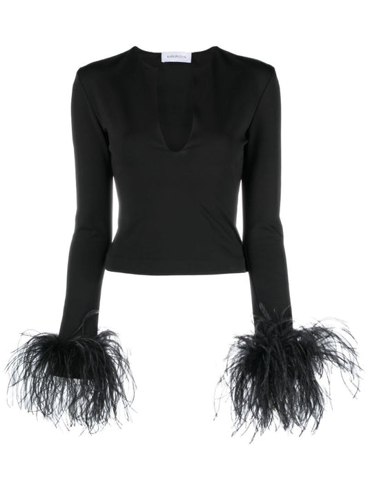 Black Uscilla Feather Trim Top